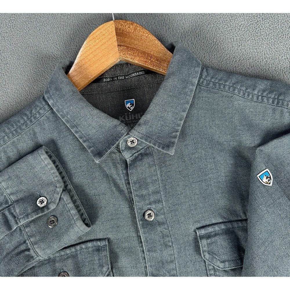 Kuhl Shirt Mens Large Blue Grey Patina Dye Faded Twill Outdoor Nature Minimalist
